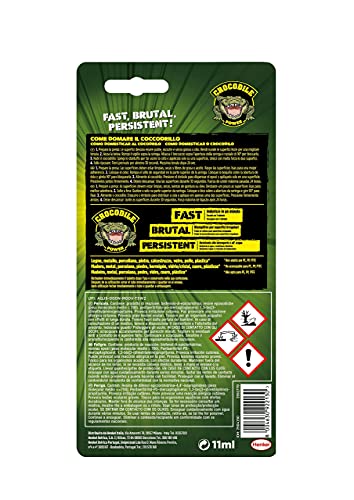 Pattex Crocodile Power Cola Bicomponente 1 Min, resina epoxi con jeringa con mezcla instantánea, pegamento epoxi rápido – Incluso para superficies irregulares, 1x11ml