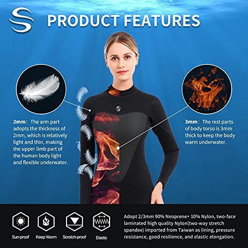 PAWHITS Traje de neopreno para mujer de 3 mm de longitud completa térmico de manga larga para buceo, surf, snorkel, color negro
