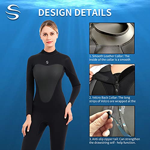 PAWHITS Traje de neopreno para mujer de 3 mm de longitud completa térmico de manga larga para buceo, surf, snorkel, color negro