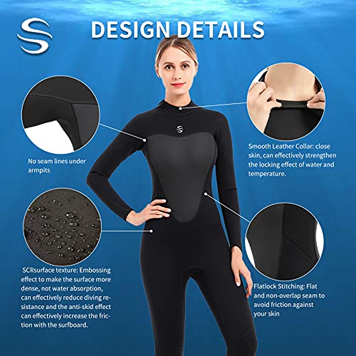 PAWHITS Traje de neopreno para mujer de 3 mm de longitud completa térmico de manga larga para buceo, surf, snorkel, color negro