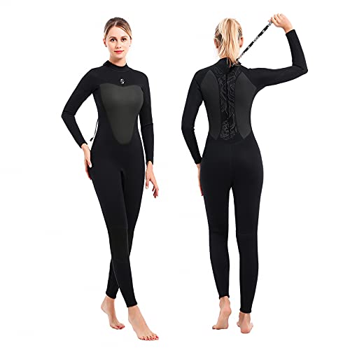 PAWHITS Traje de neopreno para mujer de 3 mm de longitud completa térmico de manga larga para buceo, surf, snorkel, color negro