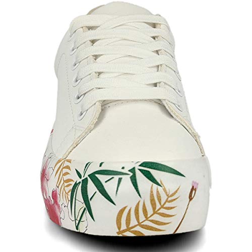 PAYMA - Zapatillas Bambas Deportivas Plataforma Mujer. Tenis Deporte, Casual y Caminar. Cierre Cordones. Interior Acolchado. Color: Blanco Flores. Talla: EU 36