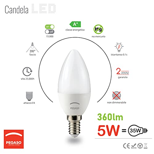 Pegaso - Juego de 10 bombillas LED tipo vela C37, casquillo E14, luz cálida, 3000 K