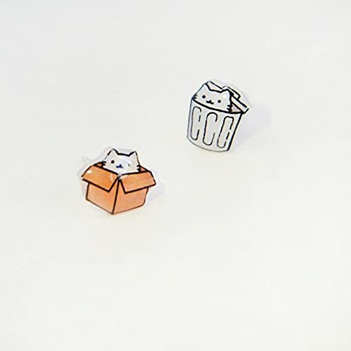 Pendientes de Dibujos Animados de Gato en una Caja de cartón s925 Clips de Oreja con imán de Plata sin Pendientes Perforados para niñas Estudiantes-Q_B