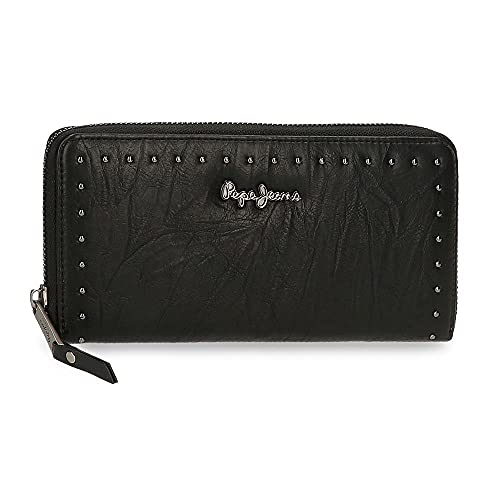 Pepe Jeans Chic Cartera horizontal con monedero Negro 19,5x10x2 cms Piel sintética