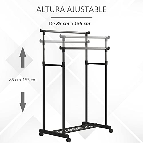 Perchero 80x43x85-155cm Altura Regulable Colgador Ropa 4 Ruedas Acero INOX