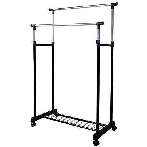 Perchero 80x43x85-155cm Altura Regulable Colgador Ropa 4 Ruedas Acero INOX