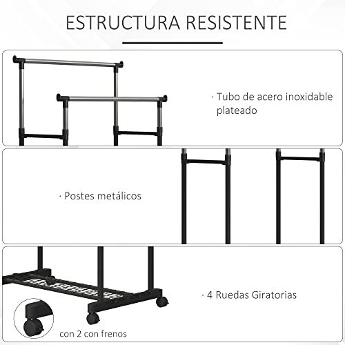 Perchero 80x43x85-155cm Altura Regulable Colgador Ropa 4 Ruedas Acero INOX