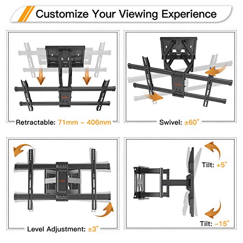 Perlegear Soporte TV Pared Articulado Inclinable Y Giratorio – Soporte De TV para Pantallas De 37-70” TV – MAX VESA 600x400mm, para Soportar 60kg