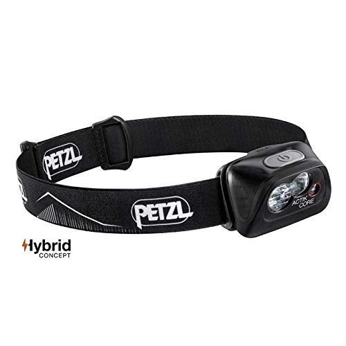 Petzl Actik Core Linterna (Linterna con cinta para cabeza, Black, Botones, IPX4, CE, 450 lm) + E99ACA, Batería Recargable Compatible con Linterna Hybird , Blanco