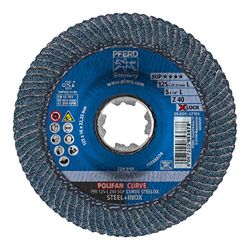 PFERD Disco de láminas POLIFAN Curve, 10 Unidades, 125 mm x 14 mm, Z40, X-Lock (22,23 mm), SGP STEELOX, 67689063 – para la precisión de la Costura, Na, Breite 14 mm