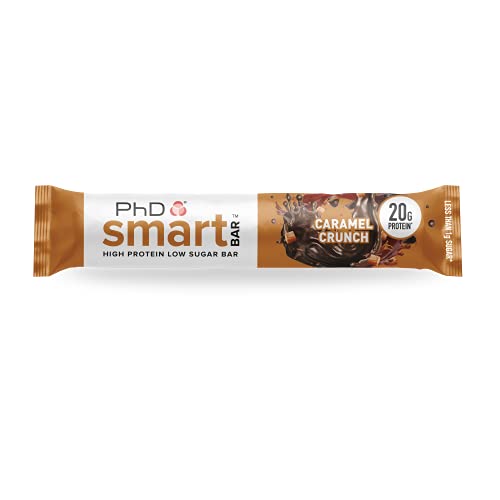 PhD Smart Bars, Pack de Barritas Altas en Proteínas Bajas en Carbohidratos con Delicioso Sabor de Caramelo y Chocolate Negro (Caja de 12 x 64g)