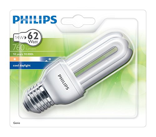 Philips genie bombilla de tubo de bajo consumo 872790082739200 - Lámpara (14w, 62w, stick, a, 220 - 240v, 100 ma) plata, color blanco