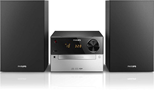 Phillips Audio MCM2300/12 Minicadena de Música con CD y USB, Radio FM, MP3, CD, Entrada de Audio, Puerto USB para Carga, Altavoces Bass Reflex, Control Digital del Sonido, Color Negro y Gris