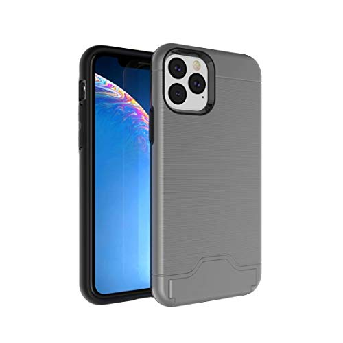 Phone TPU ultra-delgada + PC cepilló la caja protectora a prueba de golpes textura for el iPhone Pro 11, con el sostenedor y la tarjeta de ranura (Negro) Simplemente en forma y cómodo ( Color : Grey )