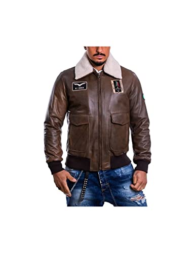 Piel Borghese | Piel Borguesa | Chaqueta de piel envejecida para hombre | Piloto | Chaqueta de piel | Chaqueta de piel | Chaqueta de moto | Fabricada en Italia | 711INV, Cuero envejecido, 44