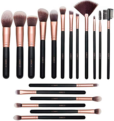 Pinceles de Maquillaje Rose Golden de 18 Piezas Brochas de maquillaje de Primera Calidad Set Para Cara y Ojos, Pinceles Sintéticos Para Correctores en Polvo de Base Blush Eyeshadow