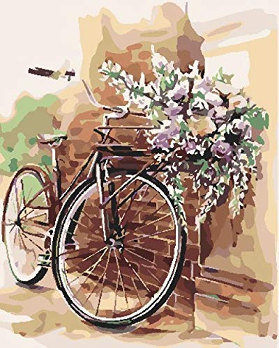 Pintar Cuadros Por Numeros Adultos,Hermosa Bicicleta Con Flores 40X50 Cm Sin Marco Lienzo Preimpreso Pintar Por Numeros Para Decoración De Pared Con 3 Pinceles Y Pintura
