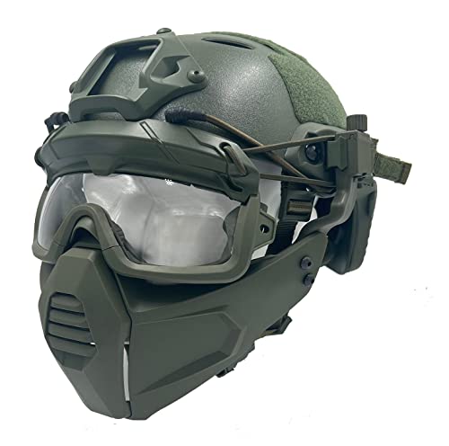 PJ Casco Fast de Protección Táctica Airsoft con Gafas de Seguridad y Máscara Protectora de Media Cara Adecuada para Juegos de Paintball CS