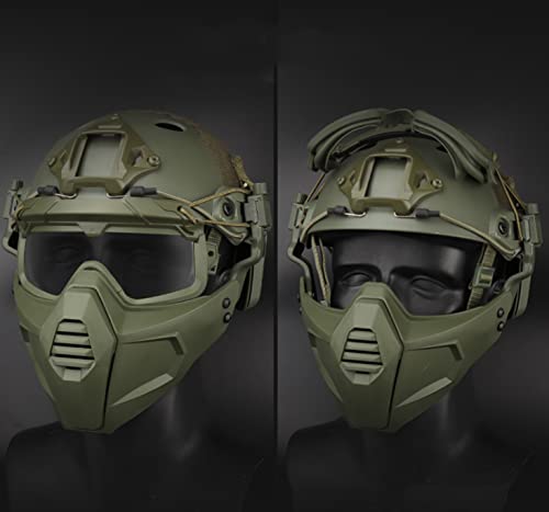 PJ Casco Fast de Protección Táctica Airsoft con Gafas de Seguridad y Máscara Protectora de Media Cara Adecuada para Juegos de Paintball CS