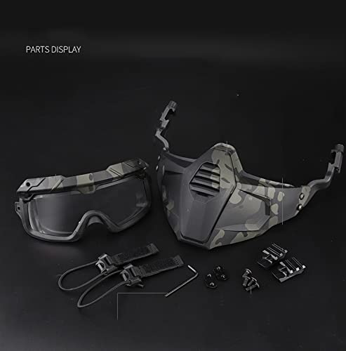 PJ Casco Fast de Protección Táctica Airsoft con Gafas de Seguridad y Máscara Protectora de Media Cara Adecuada para Juegos de Paintball CS