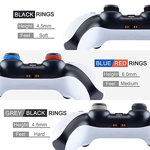 PlayVital 5 Pares de Aim Asistencia Joystick Amortiguador Esponja Anillos Precision Rings para PS5,para PS4,para Xbox Series X/S,para Xbox One/Xbox 360/Switch Pro Control-5 Colores 3 Diferente Fuerza