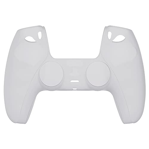 PlayVital Funda de Silicona para Playstation 5 Mando Protector Antideslizante Carcasa de Goma Tacto Suave para PS5 Control con Transparente Tapas de Joysticks para PS5(Pure Series-Blanco Claro)