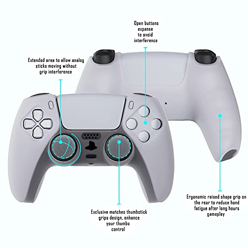 PlayVital Funda de Silicona para Playstation 5 Mando Protector Antideslizante Carcasa de Goma Tacto Suave para PS5 Control con Transparente Tapas de Joysticks para PS5(Pure Series-Blanco Claro)