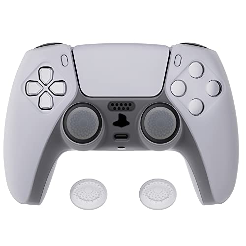 PlayVital Funda de Silicona para Playstation 5 Mando Protector Antideslizante Carcasa de Goma Tacto Suave para PS5 Control con Transparente Tapas de Joysticks para PS5(Pure Series-Blanco Claro)