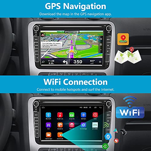 Podofo 2 DIN Android 9.1 Estéreo de Coche con GPS/WiFi para VW Skoda Golf Radio de 8 Pulgadas con Bluetooth/RDS + Cámara de Respaldo y Cable de Alimentación Lnterfaz de 52 Pines