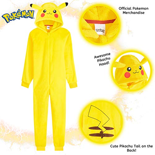 Pokemon Pijama Hombre Entero de Una Pieza, Pijama Hombre Invierno Pikachu Capucha 3D, Pijama Mono Forro Polar, Regalos para Hombres y Adolescentes Talla S - 2XL (Amarillo, M)