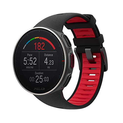 Polar Vantage V Titan HR: Reloj Premium con GPS y Frecuencia Cardíaca. Caja de Titanio. Sensor H10 - Multideporte y perfil de triatlón - Potencia de running, batería ultra larga, WR50m. Negro/Rojo