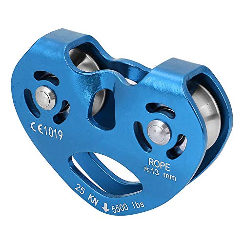 Polea de tirolina de Escalada Trolley Doble 25KN Aleación de Aluminio Heavy Duty Single Swivel Rope Polea Block Climbing Safety Equipment(Azul)