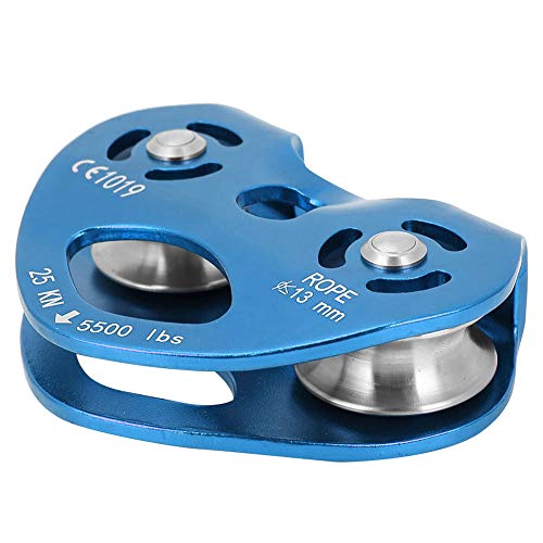 Polea de tirolina de Escalada Trolley Doble 25KN Aleación de Aluminio Heavy Duty Single Swivel Rope Polea Block Climbing Safety Equipment(Azul)