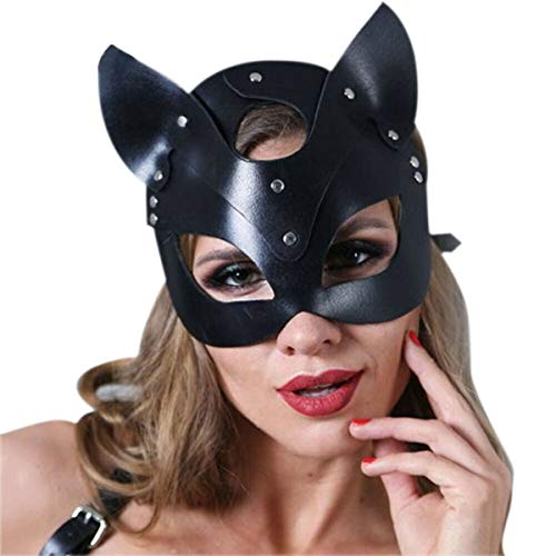 Ponacat máscara de Cosplay para Baile de Pelota de Fiesta de Halloween máscara de Cuero de Gato de Media Cara Sexy para Mujer