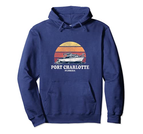 Port Charlotte FL Vintage Boating 70 diseño retro barco Sudadera con Capucha