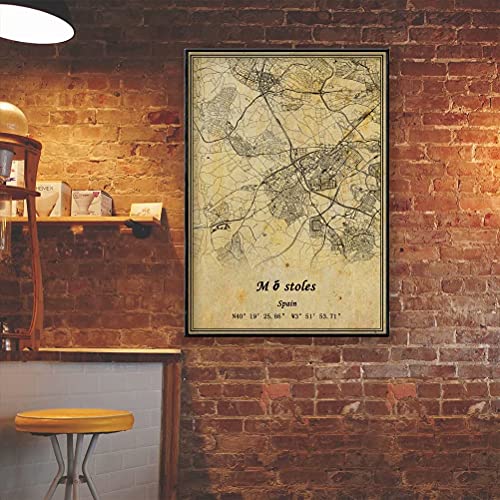 Póster de mapa de España Móstoles para pared con impresión en lienzo de estilo vintage, sin marco, decoración de regalo 22 x 35 cm