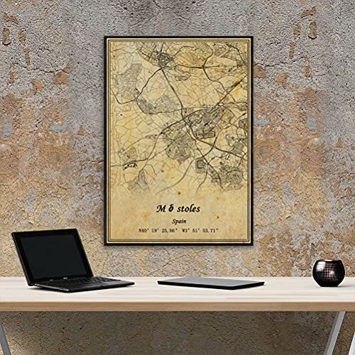 Póster de mapa de España Móstoles para pared con impresión en lienzo de estilo vintage, sin marco, decoración de regalo 22 x 35 cm
