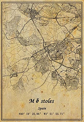 Póster de mapa de España Móstoles para pared con impresión en lienzo de estilo vintage, sin marco, decoración de regalo 22 x 35 cm