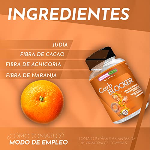 Potente Bloqueador de Grasas y Carbohidratos | Fórmula exclusiva con Sugarlock, Semilla de Cacao, Pulpa de Naranja | Acción adelgazante y quemagrasas | Compatible con todo tipo de Dietas | 60U.