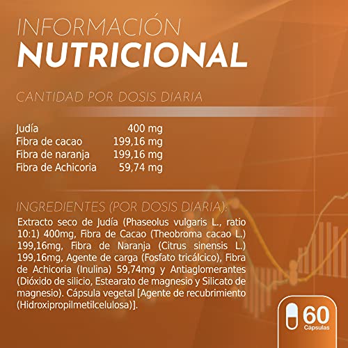 Potente Bloqueador de Grasas y Carbohidratos | Fórmula exclusiva con Sugarlock, Semilla de Cacao, Pulpa de Naranja | Acción adelgazante y quemagrasas | Compatible con todo tipo de Dietas | 60U.