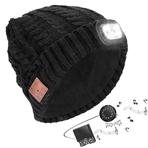 Powcan Sombrero Auricular Bluetooth con Linterna LED, Gorro Bluetooth Unisex con Audífono Inalámbrico, Bluetooth Beanie Compatible con Música y Llamadas, Recargable, Regalos Originales para Hombre