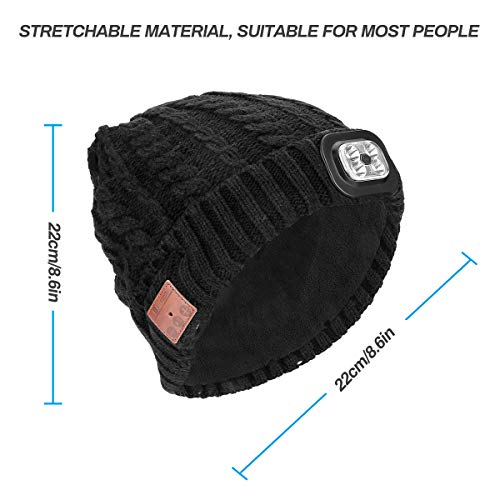 Powcan Sombrero Auricular Bluetooth con Linterna LED, Gorro Bluetooth Unisex con Audífono Inalámbrico, Bluetooth Beanie Compatible con Música y Llamadas, Recargable, Regalos Originales para Hombre