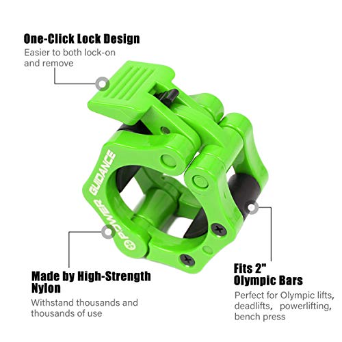 POWER GUIDANCE Abrazaderas Mancuerna para Barras Olímpica 50mm Cierres Barra Abrazaderas de Topes para Barras de Pesas con Bloqueo Cierre de sujeción rápida y Segura(1 par)