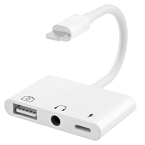 Power4 Adaptador de Cámara USB,3 en 1 USB 3.0 Adaptador OTG Hembra con Interfaz de Carga y Conector de Auriculares de 3,5 mm para Phone Pad[Compatible con iOS 9-iOS 13](Blanco)