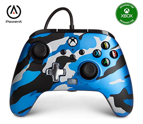 PowerA - Mando con cable mejorado para Xbox Series X y S, color camuflaje azul metálico