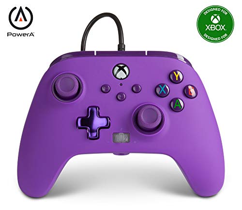 PowerA - Mando con cable mejorado para Xbox Series X y S, color morado (Royal Purple)