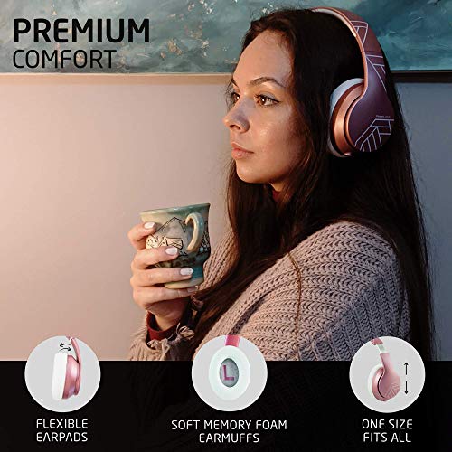 PowerLocus Auriculares Inalámbricos Diadema, Cascos Bluetooth con Micrófono Incorporado,Hi-Fi Sonido Estéreo Super Bass Audifonos Inalámbrico y con Cable para iPhone/Samsung/Móviles/iPad/PC (Oro Rosa)