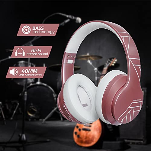 PowerLocus Auriculares Inalámbricos Diadema, Cascos Bluetooth con Micrófono Incorporado,Hi-Fi Sonido Estéreo Super Bass Audifonos Inalámbrico y con Cable para iPhone/Samsung/Móviles/iPad/PC (Oro Rosa)