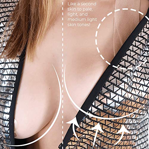 Premium Cinta Adhesiva para Pechos Grandes, Piel Clara, Boob Tape Resistente al Agua Cinta Adhesiva con Efecto Sujetador Invisible + 6 Pezoneras Adhesivas - Nude Breast Tape Ancho 5 cm